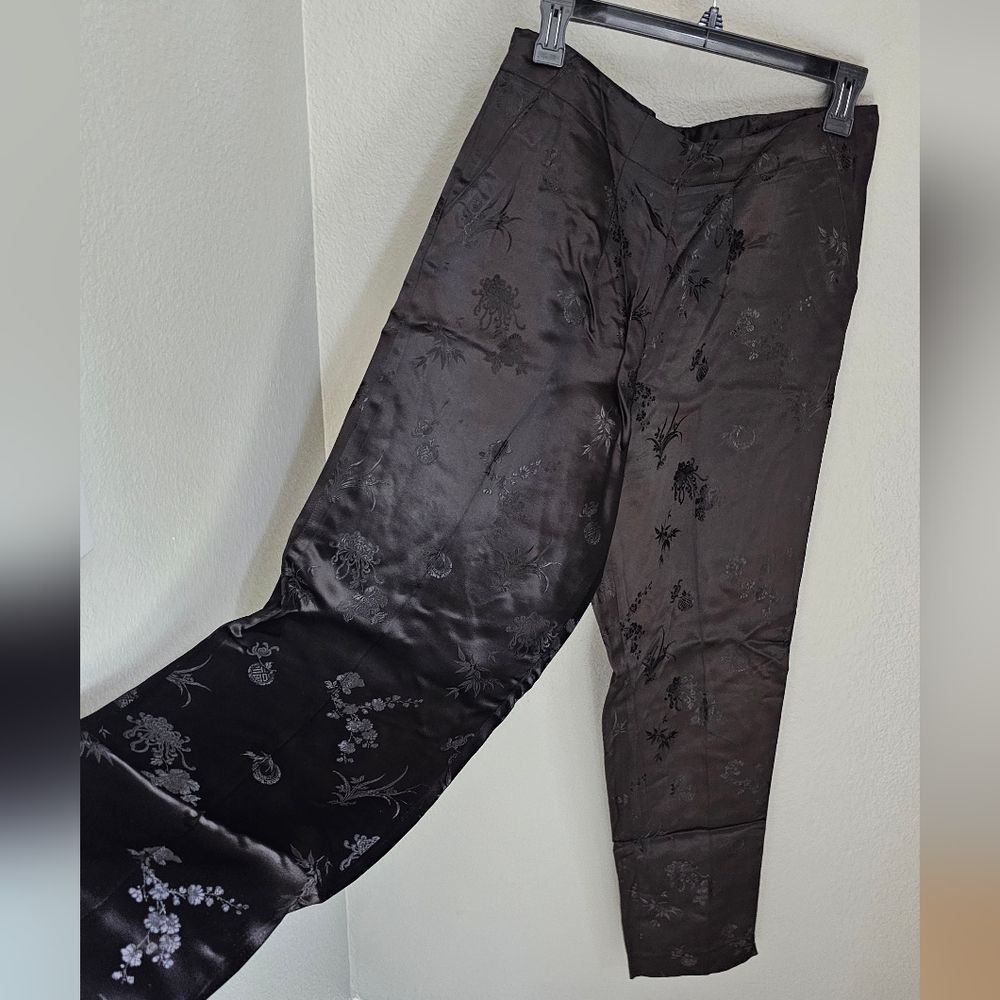 Black Asian Inspired Silk Floral Embroidered Pants Silk Box